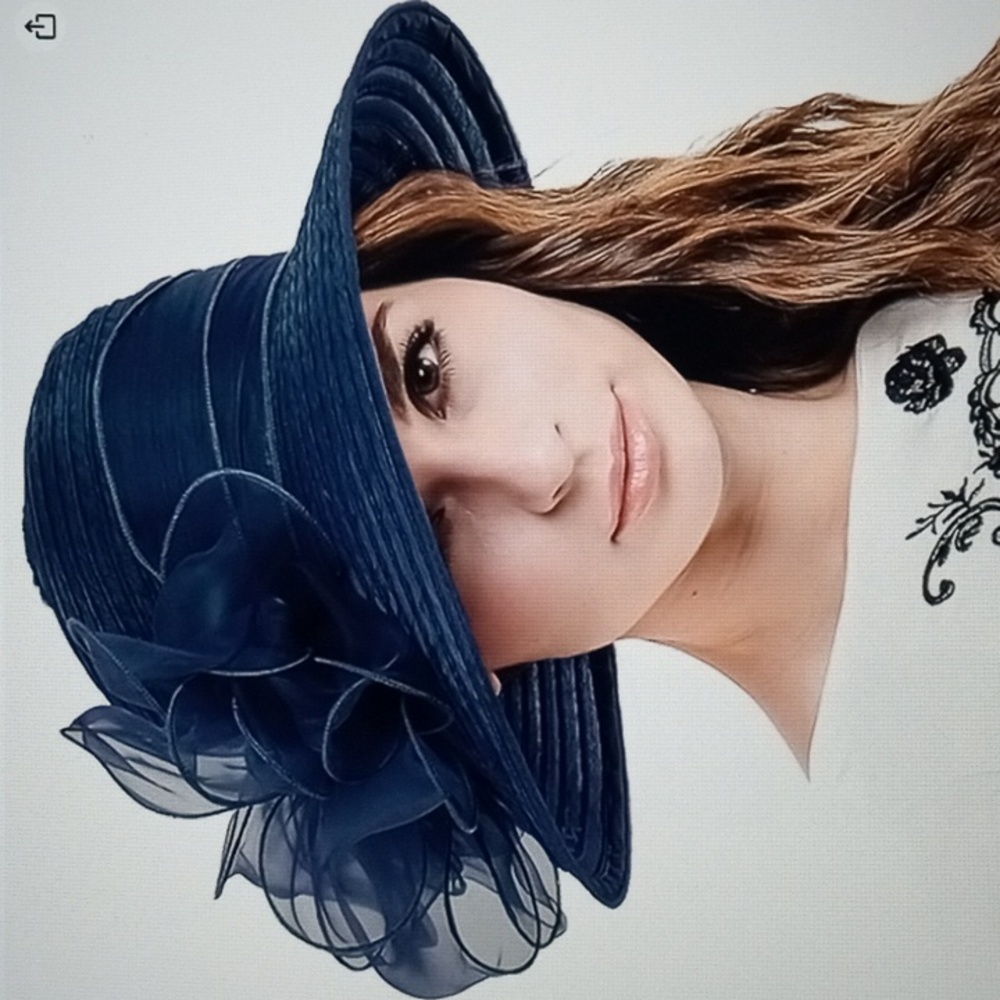 Blue Women's Hat with Organza Bow